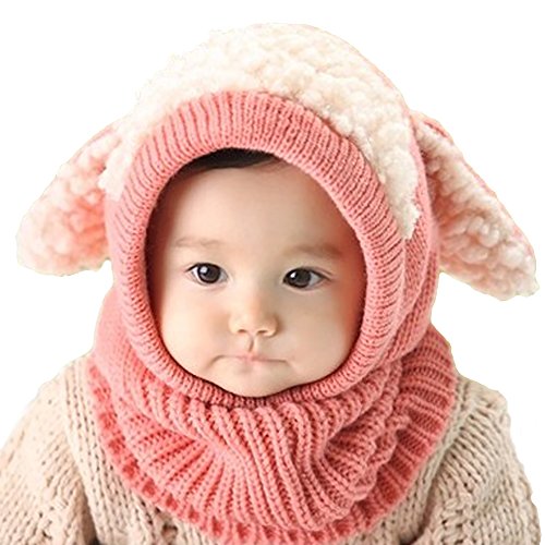 Winter Warm Boys Wool Acrylic Hat/Scarf Set Cute Knitted Hat Scarf Pink Cute Dog