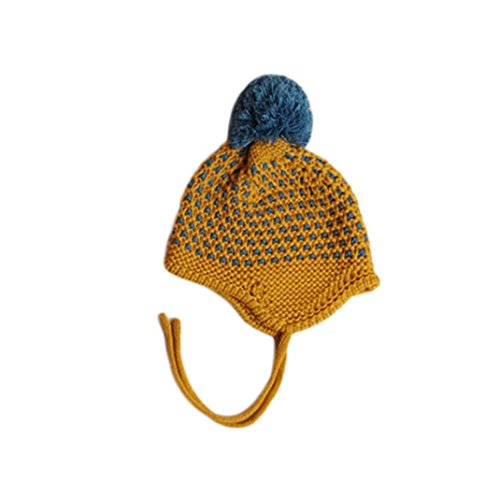 AMA(TM) Toddler Baby Winter Warm Hairball Cap Crochet Earflap Beanie Cap Beret (Yellow)