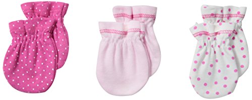 Spasilk Unisex-Baby Newborn 3 Pack 100% Cotton Scratch Mittens, Pink Dots, 0-3 Months