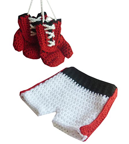 Newborn Baby Boys Crochet Boxing Gloves+Shorts Photography Prop Outfits (Black)