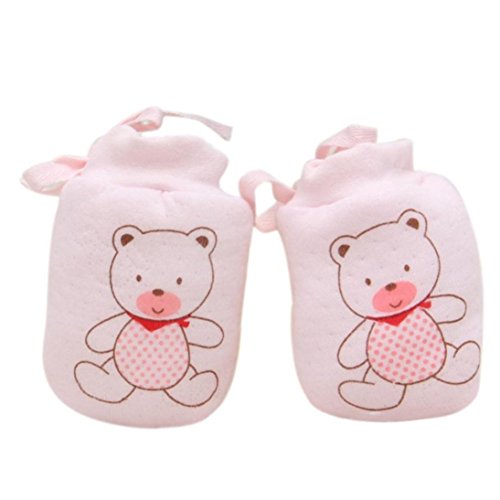 Fineshow 1 Pairs Cartoon Baby Infant Boys Girls Anti Scratch Mittens Soft Newborn Rope Thickness Gloves Gift (Pink)