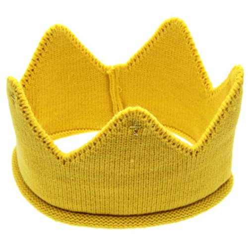 Mikey Store Cute Baby Boys Girls Crown Knit Headband Hat (Yellow)