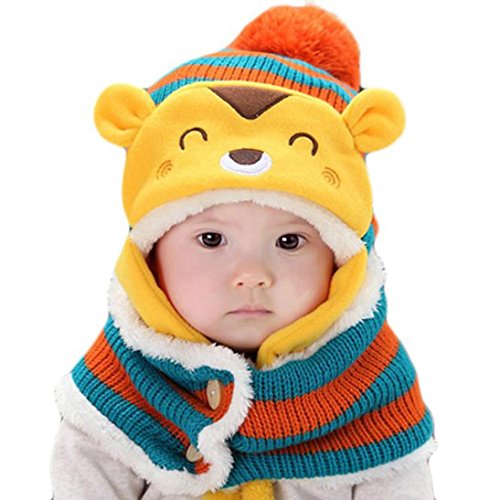 Leoy88 Winter Baby Warm Scarf Caps Hats to 2-12 Months (Orange)