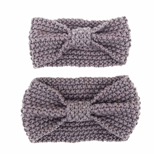 Hairband for Mom and Baby, Misaky Warm Elastic Crochet Knitted Headband (Gray)