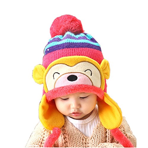 Knit Beanie Cap for Baby, Misaky Winter Warm Kids Girl Boy Ear Thick Hat (Hot Pink)