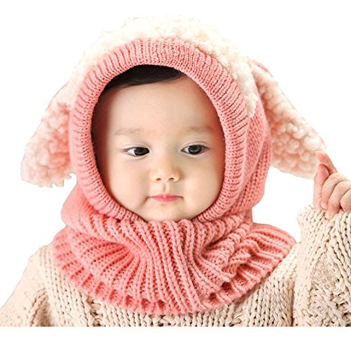KAIL Baby Girls Boys Winter Hat Scarf Earflap Hood Scarves Skull Caps Children's puppy hat (pink)