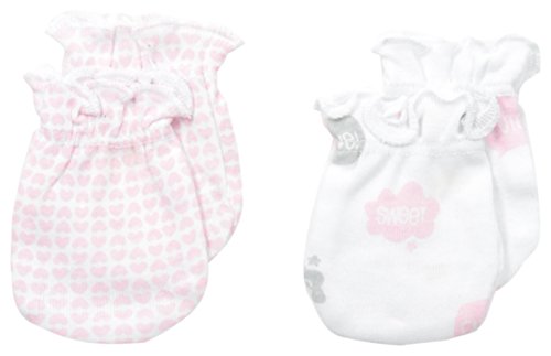 Petit Lem Baby-Girls Newborn Bow Heart 2 Pack Mittens, A Bow Heart, One Size