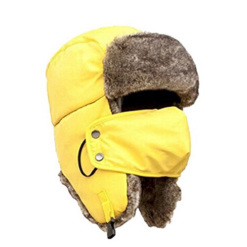 Ikevan Unisex Ski Cap Bright Color Winter Hat Wind Mask Cold-proof Outdoor Several Wear Methods Thickened and Cashmere Hat Warm Cap (Yellow)
