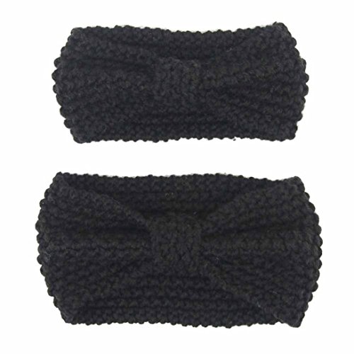 Hairband for Mom and Baby, Misaky Warm Elastic Crochet Knitted Headband (Black)