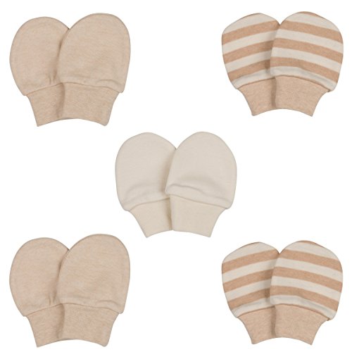 Niteo Certified Organic Cotton Baby Mittens, 5 Pack, 6M, Solid/Stripes