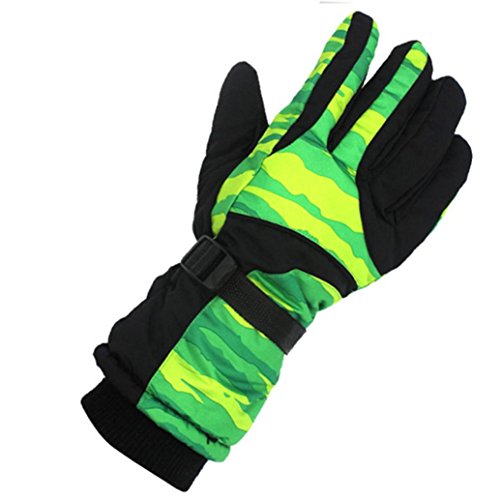 Sunfei 1 Pair Winter Sports Windproof Waterproof Ski Full Finger Gloves Thicker Thermal Fleece (Green)