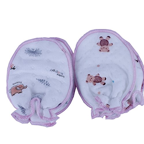 2 Pairs Infant Baby Soft Cotton Newborn Infant Anti-scratch Handguard Mittens Glove (pink + white)