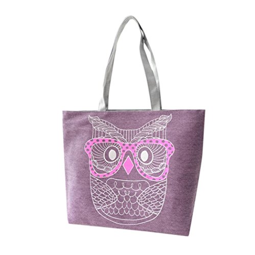 Handbag,Laimeng Fashion Lady Owl Shopping Handbag Shoulder Canvas Bag Tote Purse (Purple)