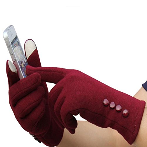 Ikevan Elegant Women Warm Cotton Lining Touch Screen Wrist Gloves Womens Pure Color Mittens Autumn Winter (Red)