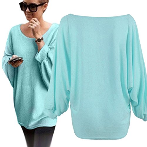 Ikevan 2017 Hot Selling Women's Sweater Oversized Batwing Long Sleeve Knitted Pullover Casual Style Loose Sweater Spring Autumn (S, Green)