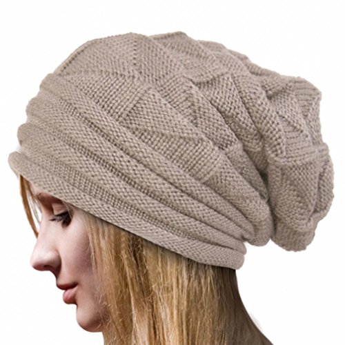 Mikey Store Women Winter Crochet Hat Wool Knit Beanie Warm Caps (Beige)