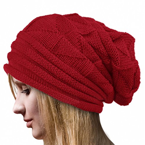 Women Hat,Haoricu Women Fashion Winter Warm Hat Girls Crochet Wool Knit Beanie Warm Caps (Red)
