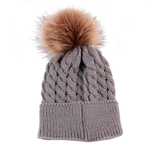 AMA(TM) Baby Gir Boy Winter Warm Knitted Wool Beanie Cap Hemming Hat (Gray)