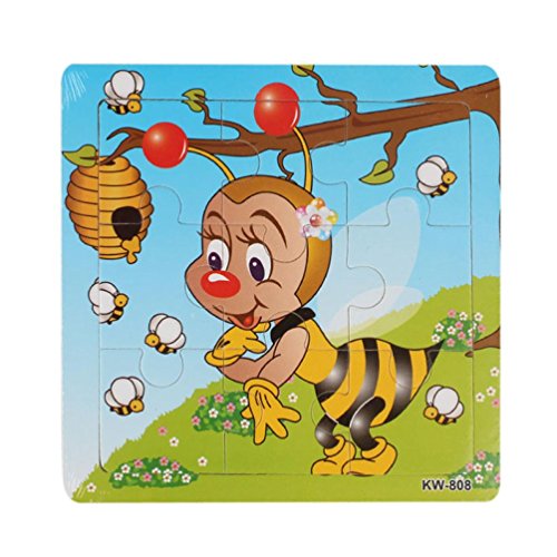 Elevin(TM)16 Piece Baby Kid Child Wooden Bee Jigsaw Toys for Kids Education and Learning Developmental Puzzles Game Toy Gift