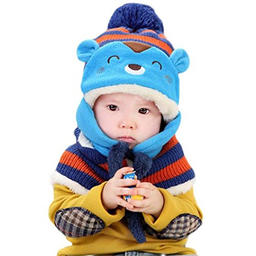 TAORE Cute Winter Baby Kids Girls Boys Warm Woolen Coif Hood Scarf Caps Hats (Blue)