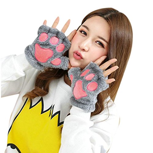 Sunfei Women Plus Velvet Thickening Half-finger Flip Keep Warm Gloves (Gray)