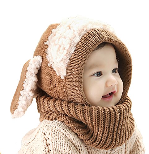 Winter Warm Baby Boys Wool Acrylic Hat/Scarf Set Knitted Hat Scarf Brown Dog
