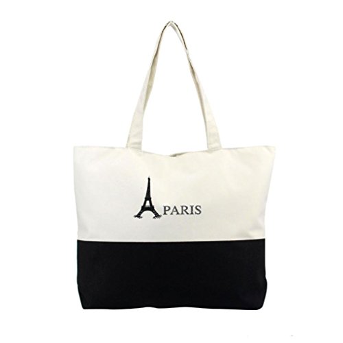 Laimeng,Women Canvas Handbag Shopping Shoulder Bag Paris Eiffel Tower Bookbag Tote (C)