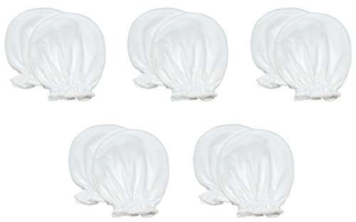 Liwely 5 Pairs Unisex-Baby No Scratch Mittens, 100% Cotton, Solid White
