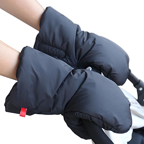 JENYYEN Winter Warm Stroller Hand Muff for Parents and Caregivers - Waterproof Pushchair Handlebar Warmer Gloves , Pram Accessory (Black)