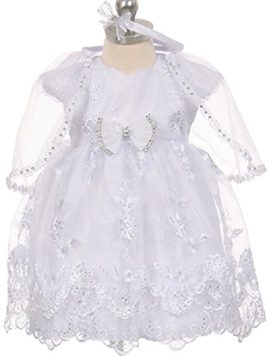 Little Baby Girls Cap Sleeve Baby Doll Christening Baptism Girls Dresses (0T1R4K) White 24M