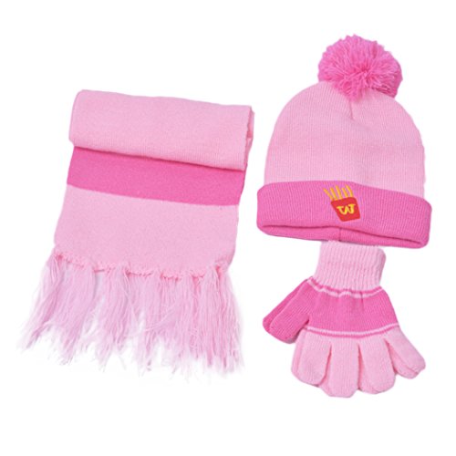 Raylans Cute Baby Toddler Kids Girls Boys Winter Warm Hat Cap Set with Scarf&Gloves,Pink