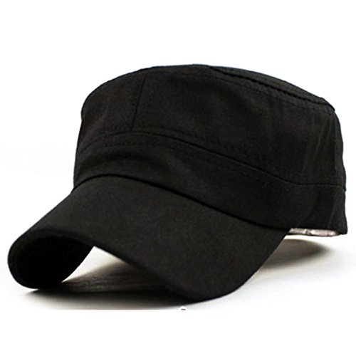 Mikey Store Classic Plain Vintage Army Military Cadet Style Cotton Cap Hat Adjustable (Black)