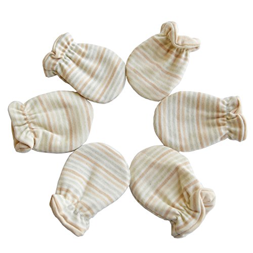 Scratch Free Baby Mitten Newborn Organic Cotton Mitts for 0-6 Month Unisex Infant, 3pair