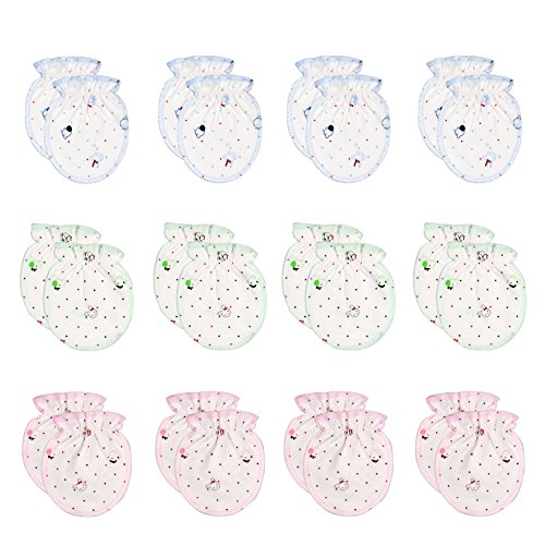 Newborn Baby Boys and Girls Gloves, Baby Mittens,Newborn MittensMixed Patterns, Protects baby from Self-scratching, Made of Cotton, Pack of 12 Pairs