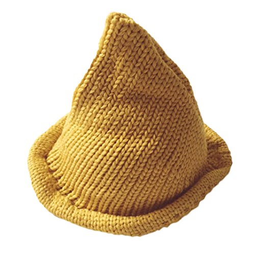 Mikey Store Winter Crochet Hat Fur Wool Knit Beanie Raccoon Warm Cap (Yellow)