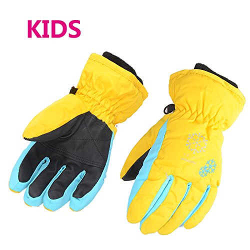AMYIPO Kids Winter Snow Ski Gloves Waterpoof Children Snowboard Gloves for Boys Girls (Yellow, S (6-7 Years))