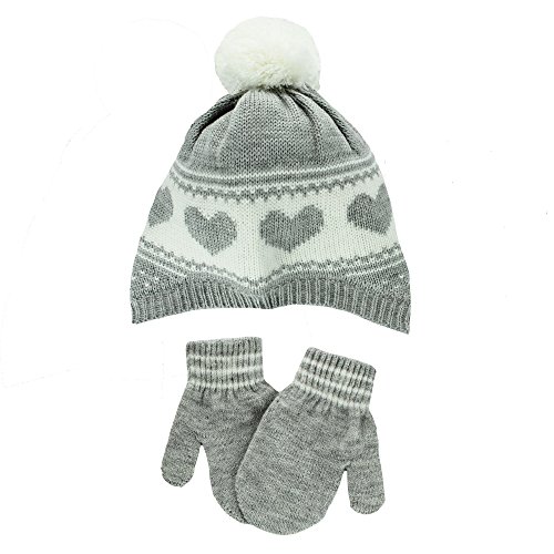 Carter's Infant Girls Knit Winter Ski Hat and Mittens 12-24 Mths Heather Grey