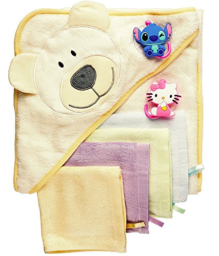 Baby Bath Gift Set: Bamboo Hooded Towel + 6 Washcloths + 2 Suction Cup Hooks + Baby Massage Ebook by BabyVoice