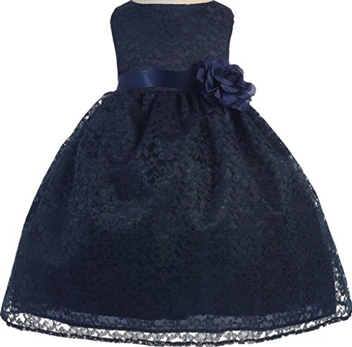 Baby Flower Girl Sleeveless Floral Lace Special Occasion Dress Navy 6M 74.9B