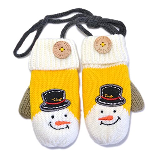 Rumas Baby Child Christmas Snowman Warm Knitted Mittens Gloves (Yellow)