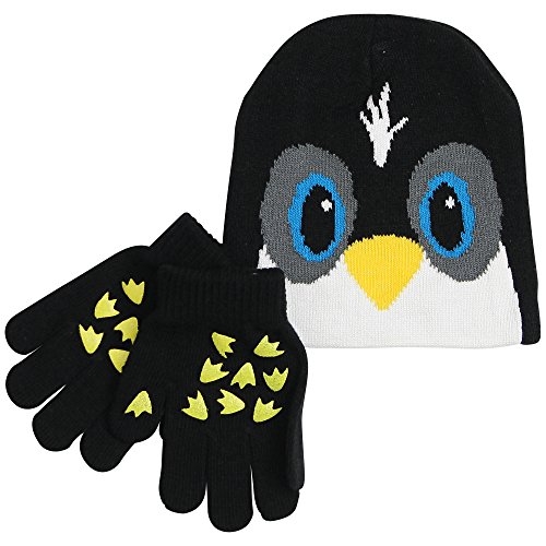Toddler Animal Print Beanie With Knit Gripper Gloves Set - Penguin