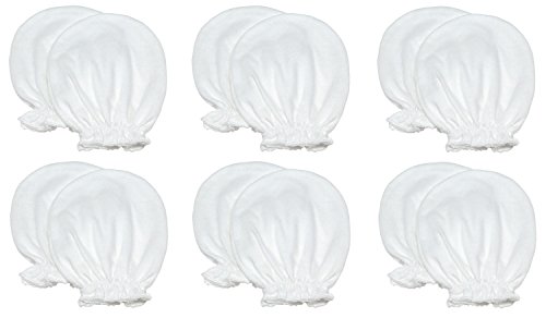 Liwely 6 Pairs Unisex-Baby No Scratch Mittens, 100% Cotton, Solid White