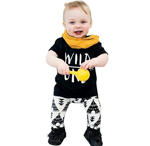Baby Clothing Suit,Sumilulu Infant Boys Letter Print T-Shirt +Geometric Pattern Pants (18 Months)
