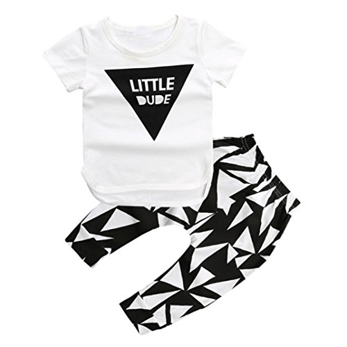 DaySeventh 1Set Summer Toddler Infant Boys Fake two-piece Printed T-shirt+Pants Clothing (9M, White)