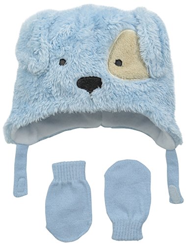 Aquarius Baby-Boys Infant Sherpa Puppy Trapper with Magic Knit Mittens, Blue, One Size