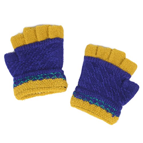 Flammi Unisex Kids Half Finger Stretchy Knit Gloves (Fits for 2-4yrs) (Pair) (Dark Blue)