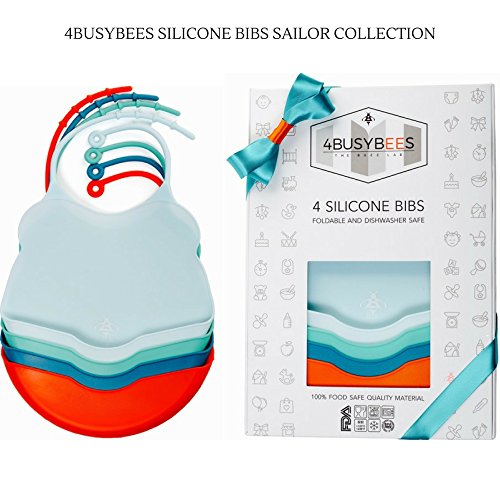 BABY SILICONE BIBS - SAILOR Collection! PACK OF 4 Silicone Baby Boy Bibs - BEST Baby Boy Shower Gifts, Bibs for Boys - 100% Food Safe Material, Tested, BPA Free, Waterproof, Dishwasher Safe, Original
