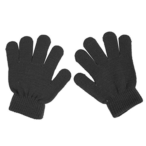 Slaxry Winter Kids Knit Gloves Stretch Solid Colors Mittens for Baby Boys Girls (Black)