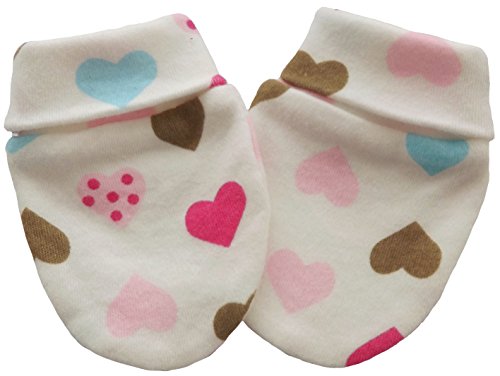 100% Organic Cotton Knitted Fabric Newborn Baby Anti Scratch Mittens Gloves (6-9 Months, Multi-Color Hearts)
