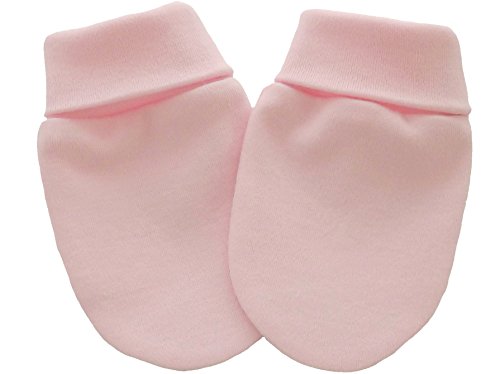 100% Organic Cotton Jersey Newborn Baby Anti Scratch Mittens Gloves (0-6 Months, Pink)